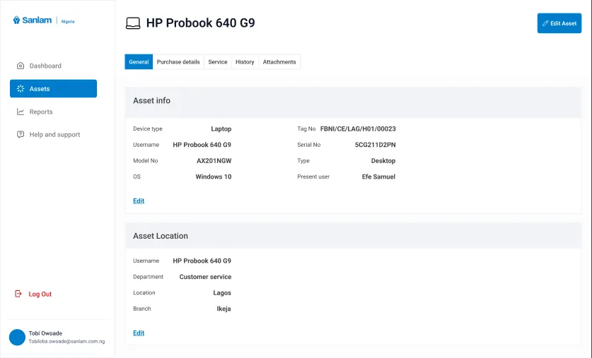 Asset general info page